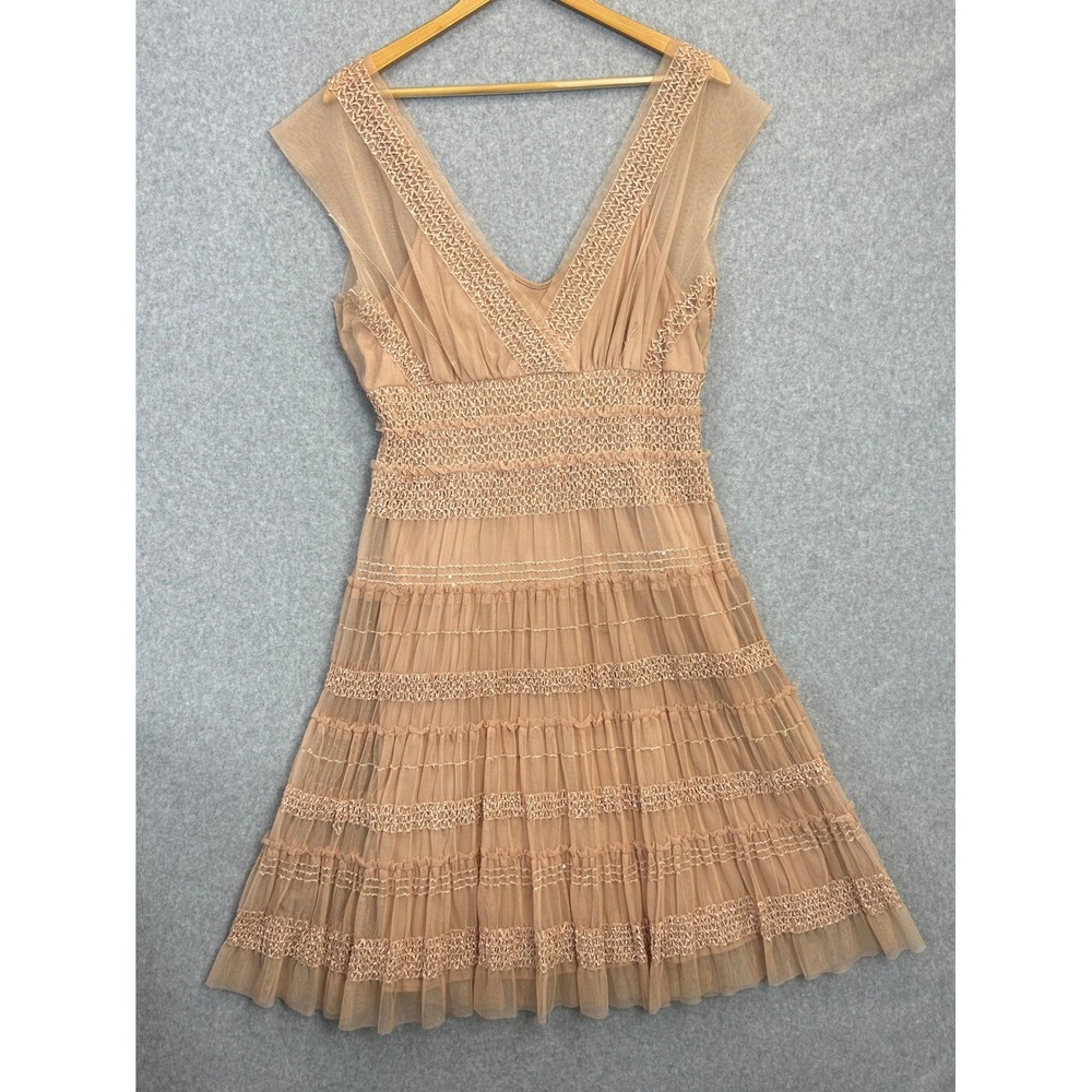 Max Studio Tulle Dress Nude Lace Tiered Romantic Balletcore Coquette Size Large